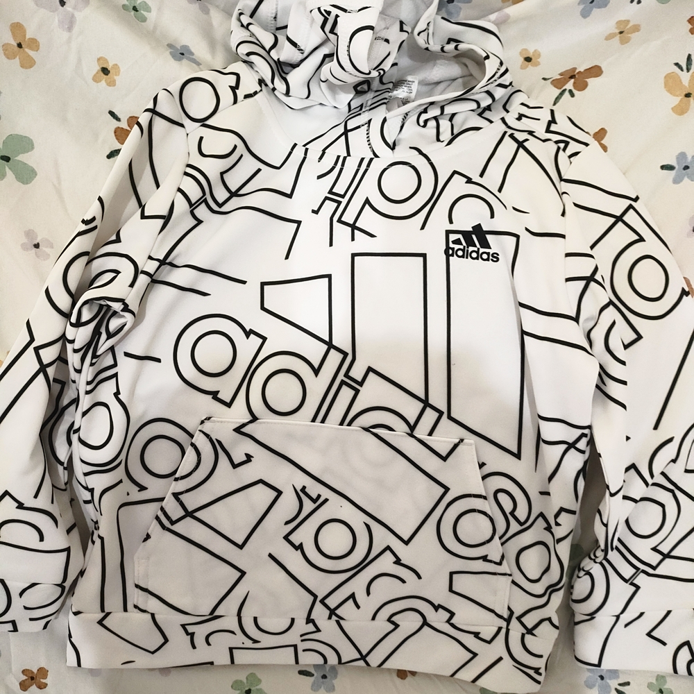 Adidas Kids White and Black Patterned Hoodie
